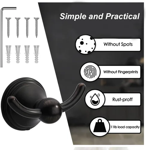 Miniatura 4 de Asidrama Ganchos para toallas de baño, ganchos de bronce aceitado para cocina, ducha, puerta de pared, exquisitos ganchos para bata y toallas, Oil