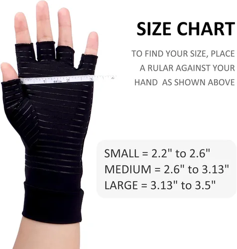 Miniatura 2 de Guantes para artritis para mujeres y hombres, guantes sin dedos para la mano y el pulgar, negros