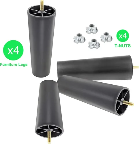 Miniatura 2 de 4 patas de sofá de 2.5 pulgadas, patas cónicas para muebles, patas de sofá de plástico con pernos de suspensión M8 para sofá, tocador, armario