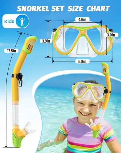 Miniatura 6 de Greatever Snorkeling Gear for Kids, Dry Snorkel Set Panoramic View Snorkel Mask, Anti-Fog Scuba Diving Mask for Kids Youth Age 6-14, Unisex Swimming