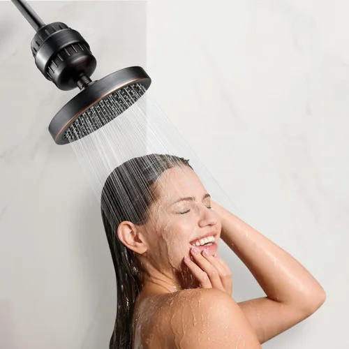 Miniatura 8 de Juego de cabezal de ducha filtrado de alta presión, filtro de ducha de lluvia de 6 pulgadas para agua dura, cabezal de ducha redondo universal de 20