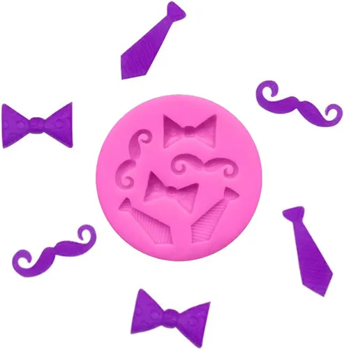 Miniatura 4 de Luckycivia - Juego de 4 pajaritas para barba, molde de fondant de chocolate con caramelo, molde de silicona para pastel