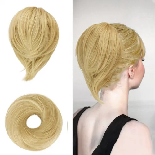 Miniatura 22 de BARSDAR Extensión de cola de caballo y moño de pelo de cobre, extensiones de moño corto sintético liso elástico para mujer, moños desordenados