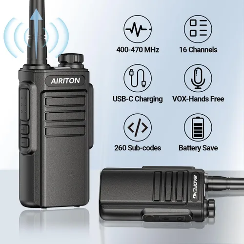 Miniatura 2 de Walkie Talkies de largo alcance para adultos, radio bidireccional recargable Walkie Talkie UHF con batería de iones de litio de 1500 mAh, cargador