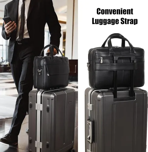 Miniatura 2 de Masa Kawa Maletín de Cuero para Hombre de 15.6", 17" para Computadora Portátil, Bolso de Negocios, Viaje, Trabajo, Mensajero, Bandolera, Bolso