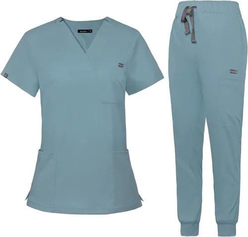 VIAOLI Conjunto de ropa quirúrgica para mujer, conjunto de camiseta médica y pantalón deportivo, ropa de trabajo, traje deportivo moderno y clínico,