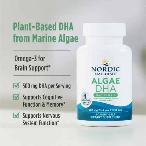 Miniatura 3 de Nordic Naturals DHA de algas – 60 geles suaves – 500 mg Omega-3 DHA – Aceite de algas vegano certificado – DHA a base de plantas – Soporte