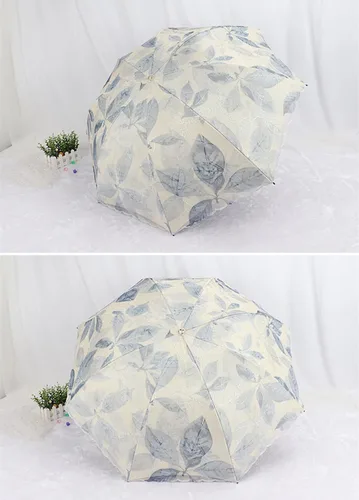 Miniatura 6 de URAWESO Parasol bordado encaje protección UV hoja impresa paraguas plegable para playa, viajes, boda, fiesta, decoración sesión de fotos