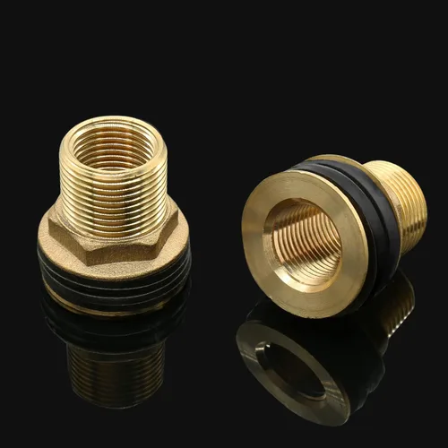Miniatura 4 de 2 piezas de accesorios de mamparo de latón, conector de tanque de agua macho de 1/2 pulgada hembra de 3/4 pulgadas con 2 anillos de goma