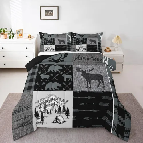 Miniatura 50 de Inserto de edredón retro de cabaña para niños, juego de edredón de retazos a cuadros para niños, adolescentes y adultos, juego de ropa de cama