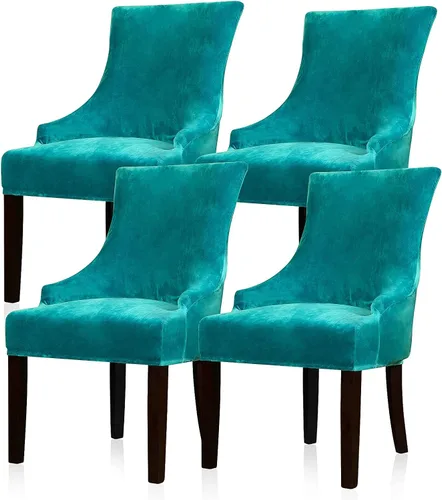 Miniatura 59 de Lellen Funda elástica de terciopelo para silla con respaldo de ala, funda protectora reutilizable para comedor, banquete, decoración del hogar, etc.