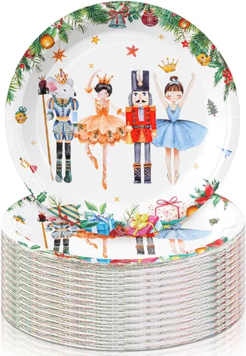 Miniatura 8 de Shellwei 100 platos de papel de Navidad de 7 pulgadas, platos de fiesta de Navidad a granel desechables para suministros de fiesta de Navidad