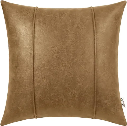 Miniatura 22 de BRAWARM Fundas de Almohada Decorativa de Cuero Café de 22 x 22 Pulgadas - Funda de Almohada de Piel Sintética con Ribetes, Almohada Decorativa