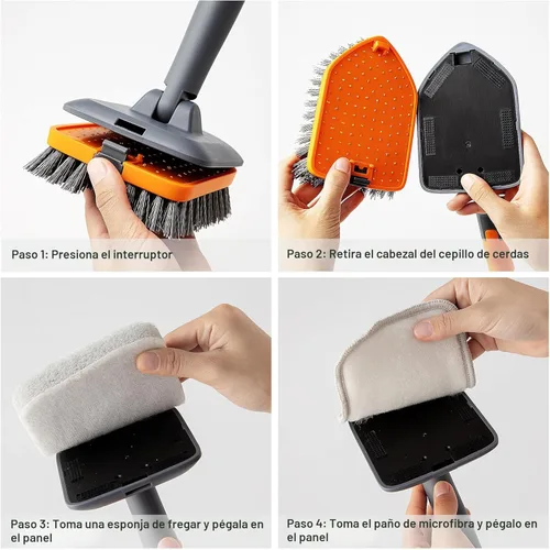 Miniatura 7 de CLEANHOME Cepillo Limpiador de Azulejos para Bañera con 3 Cabezales de Limpieza de Diferentes Funciones y Mango Largo Extensible de 56" - Limpiador