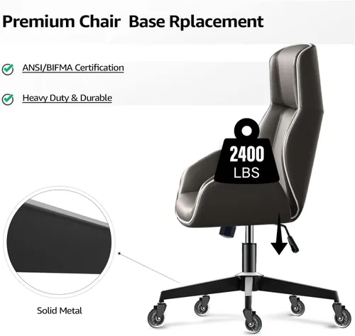 Miniatura 4 de Sytopia Reemplazo de base de silla de oficina resistente de 28 pulgadas con patas de metal cruzadas (2400 libras), cilindro de gas universal y Negro