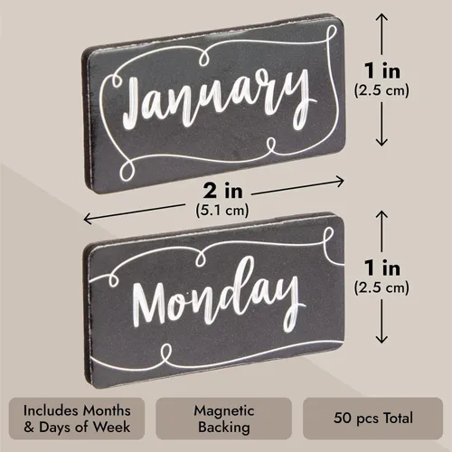 Miniatura 5 de Juvale Números magnéticos para calendario de pizarra blanca, color negro, 50 piezas, imanes de números de calendario y días y meses magnéticos