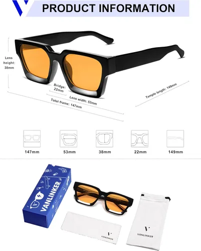 Miniatura 72 de VANLINKER Gafas de sol cuadradas gruesas para hombres y mujeres, retro, rectangulares, con protección UV400, VL9731