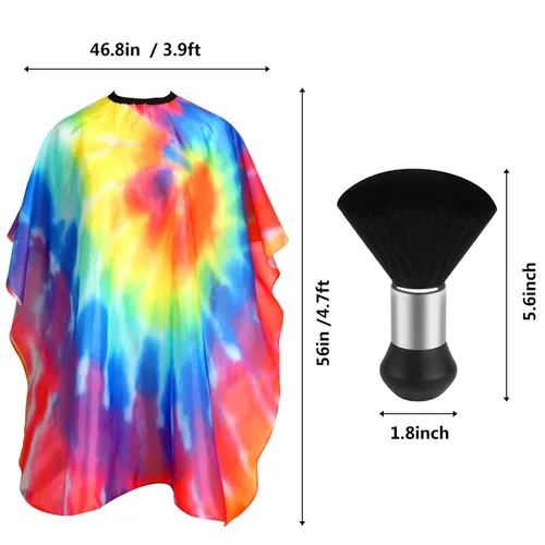 Miniatura 2 de FEBSNOW Capa de Barbero Impermeable Profesional para Corte de Cabello Capa con Cepillo Quitapelusas para Cuello para Corte de Cabello Tie-dye Salón