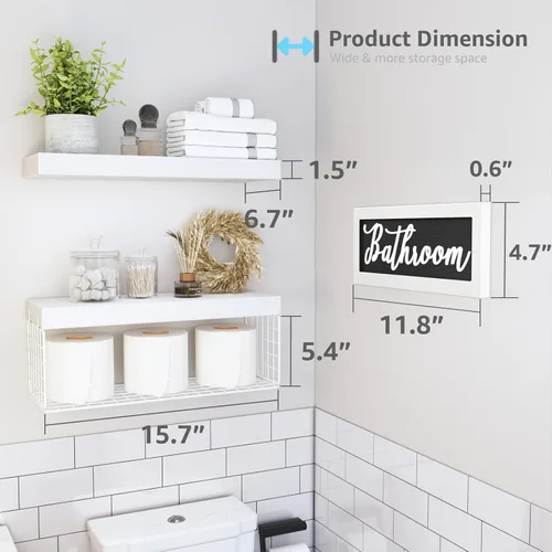 Miniatura 3 de QEEIG Estantes de baño sobre inodoro - Almacenamiento de papel montado en la pared, decoración de granja, decoraciones estéticas, señal de B. Blanco