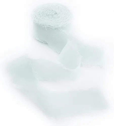 Miniatura 2 de Cintas de gasa de seda de 1.2 pulgadas x 11 yardas, cintas verdes hechas a mano con flecos para invitaciones de boda, envoltura de regalos, ramos