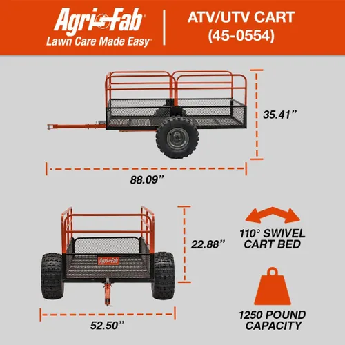 Miniatura 2 de Agri-Fab Inc 45-0554, carro de volteo de acero para ATV/UTV de 1,250 libras, naranja/negro