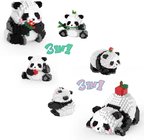 Miniatura 8 de Mini bloques de construcción de Halloween, panda sentado con calabaza, micro bloques de juguete para niños de 6, 7, 8, 9+, juegos de construcción