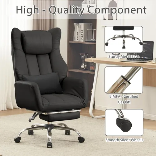 Miniatura 7 de Silla ergonómica de oficina con piernas cruzadas con reposapiés, silla ejecutiva de cuero grande y alta con apoyabrazos reversible, almohada lumbar