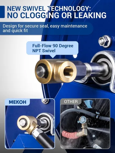 Miniatura 3 de MEKOH Carrete de manguera para lavadora a presión de 3/8" x 350 pies, carrete de manguera de manivela de mano de 5000 PSI para 1/4" x 455 pies