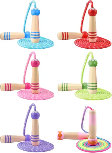 Miniatura 6 de Cuerda de Saltar para Niños, Lorvain Cuerda de Saltar Ajustable, Cuerdas de Saltar para Niños con Mango de Madera para Niñas y Niños, Cuerdas