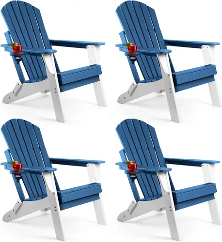 Miniatura 13 de FUNBERRY Juego de 6 sillas plegables Adirondack para todo tipo de clima, sillas para hogueras de polietileno de alta densidad con portavasos