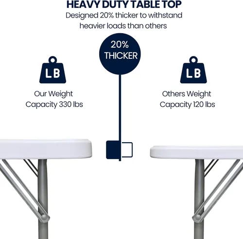 Miniatura 4 de BTEXPERT Mesa plegable de plástico plegable de 4 pies, ligera, altura ajustable, asa de transporte portátil para interiores y exteriores, para Blanco