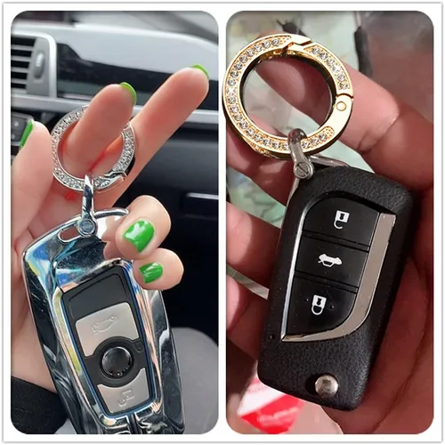 Miniatura 2 de Llaveros de cristal para mujer, con diamantes de imitación brillantes, sistema de llavero decorativo con 3 anillos de grupo, Oro, Pequeño, Bling