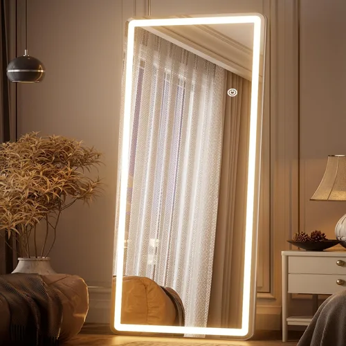 Miniatura 13 de Espejo LED de longitud completa, 56 x 20 pulgadas, espejo de longitud completa con esquina redondeada, pie para dormitorio/vestidor, iluminación