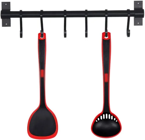Miniatura 3 de Juego de utensilios de cocina, juego de utensilios de cocina de silicona, espátula, pala, cuchara, colador, utensilios de cocina, negro, rojo