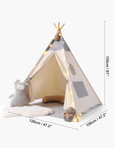 Miniatura 8 de besrey - Tienda de campaña tipi para niños con luz y alfombra, tienda de campaña para jugar en interiores, casa de juegos, tienda tipi de algodón