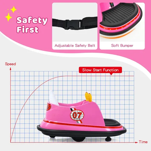 Miniatura 6 de HONEY JOY Coche de parachoques para niños pequeños de 12 V, funciona con batería, joysticks duales, luz LED intermitente y giro de 360 grados, Rosa