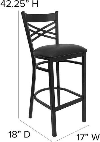 Miniatura 3 de Flash Furniture HERCULES Series Black ''X'' Back Metal Restaurant Barstool - Asiento de vinilo negro Asiento de vinilo negro/marco de metal negro