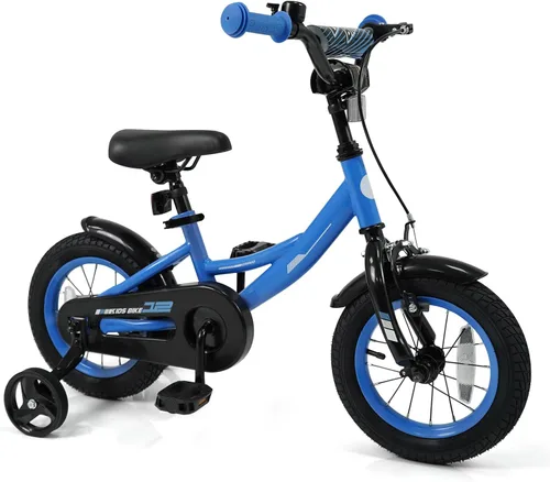 Miniatura 14 de BABY JOY Bicicleta para niños, bicicleta deportiva de 12 a 18 pulgadas con ruedas de entrenamiento extraíbles, asiento y manubrio ajustables, freno