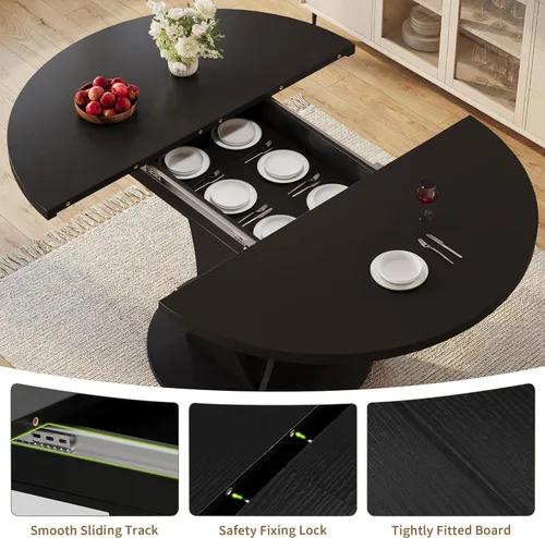 Miniatura 3 de iPormis Mesa de comedor extensible de 43 a 59 pulgadas, mesa de cocina redonda con pedestal de arcos modernos, mesa de comedor ovalada con hojas