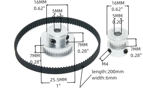 Miniatura 2 de Juego de 2 piezas 2GT Polea de distribución de aluminio 20 y 36 dientes 5 mm de orificio Rueda sincrónica con 2 piezas Longitud de 200 mm, ancho