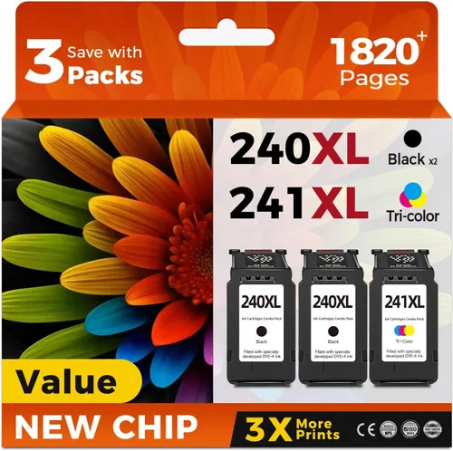Cartucho de tinta PG-240 CL-241 XL compatible de reemplazo para Canon 240XL 241XL Paquete combo (3 unidades) para impresoras PIXMA MG3600 MG3620