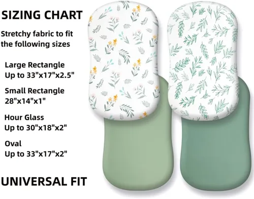 Miniatura 7 de Paquete de 4 sábanas bajeras ajustables de color verde salvia, transpirables, neutrales, unisex, para niños o niñas, con diseño de hojas y flores