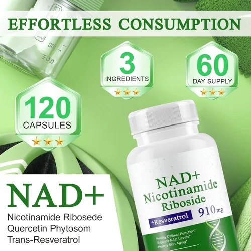 Miniatura 6 de A r b c r n Suplemento de 240 cápsulas, nicotinamida ribósido resveratrol 910mg para hombres y mujeres, suplemento NR para enfoque energético
