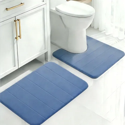 Juego de 2 alfombras de baño de espuma viscoelástica, súper suaves, absorbentes, de secado rápido, alfombras de baño de espuma viscoelástica