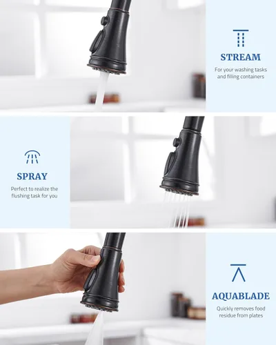 Miniatura 3 de Cabezal rociador de repuesto para grifo de cocina, con 15 adaptadores, rociador de grifo extraíble con boquilla de 3 funciones, bronce aceitado