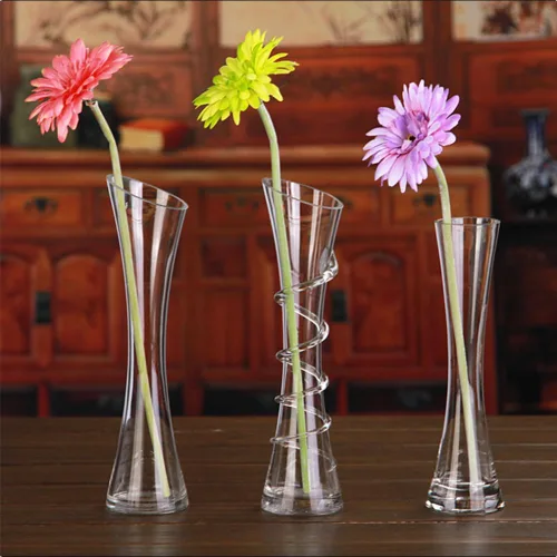 Miniatura 7 de Jarrón de vidrio soplado hecho a mano, vidrio transparente, forma oblonga, estilo moderno, patrón de hilo, sin tallo, perfecto para decoración