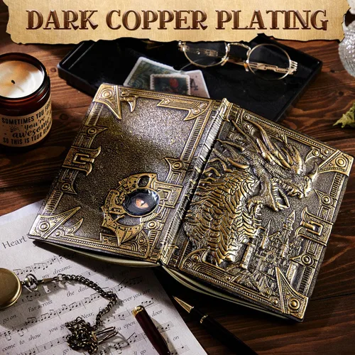 Miniatura 5 de Pajean Dragon Journal - Diario de cuero en relieve para escribir, diario antiguo de dragón con bolígrafo, papel rayado, cuaderno de regalo de tapa
