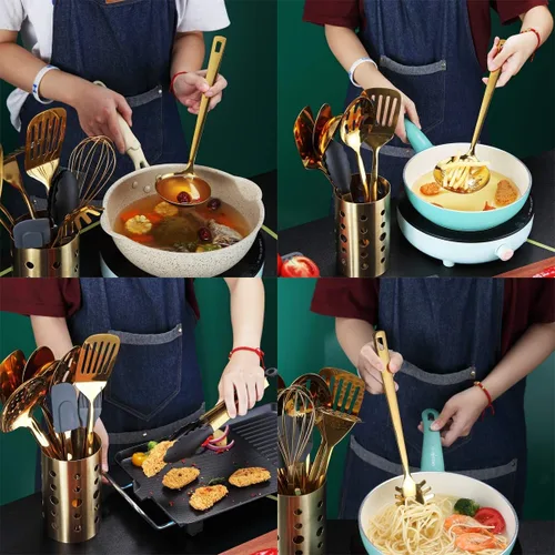 Miniatura 2 de Berglander - Juego de utensilios de cocina de acero inoxidable de 13 piezas con chapado en oro de titanio, juego de herramientas de cocina