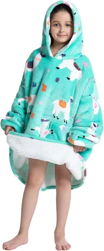 Miniatura 3 de Deserthome Manta con capucha para niños de 6 a 12 años, manta de gran tamaño con capucha de animales, súper suave, cómoda, cálida, franela de alpaca