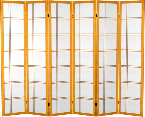 Miniatura 11 de Oriental Furniture - Divisor doble de lona con cruz de 6 pies de alto, palisandro, 6 paneles Rosewood